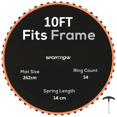 Image of SPORTNOW Trampoline Replacement Mat with Eight Rows of Stitching, Spring Pull Tool, 54 V Hooks, for 10ft Trampoline, Using 14cm Springs, Jumping Mat, Orange
