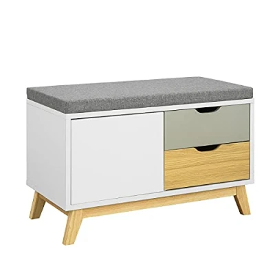 Image of SoBuy FSR92 W, Hallway Shoe Bench Cabinet Rack with 1 and 2 Drawers, W80 x D38 H51cm
