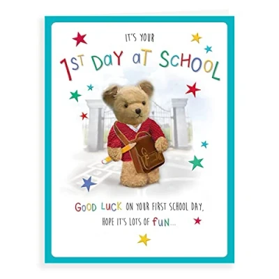 Image of Regal Publishing Cute School Card First Day At 8 x 6 inches, C80980, Teal