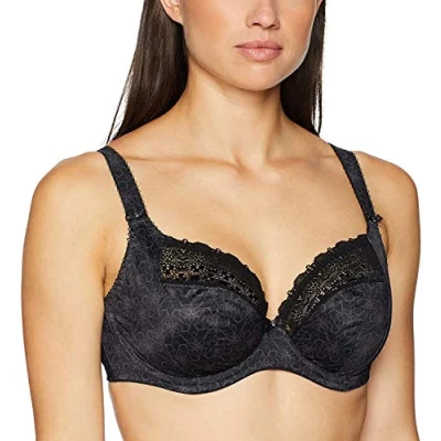 Image of Elomi Womens Kim Plunge Side Support Bra Black Nylon Size 44D