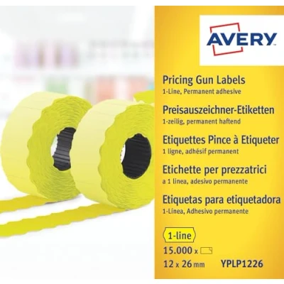 Image of Avery Zweckform YPLP1226 Price Gun Labels 1 Line 12 x 26 MM Rolls 15,000/10 Yellow