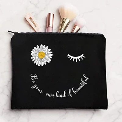 Image of Daisy Printed Zip Canvas Pouch Makeup Bag Make Up Bag, Cosmetic Travel Bag,Toiletry Bag,Organizer Bags,Toiletry Bags, bride Bridesmaid bag,Pencil bag,Wash Bag,Coin Purse (daisy009)