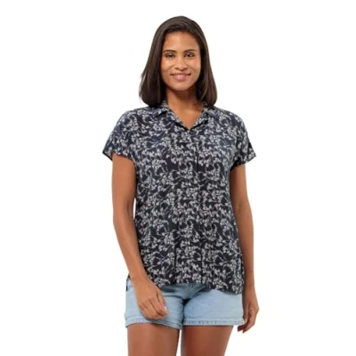 Image of Jack Wolfskin Women&#039;s Sommerwiese Shirt W Blouse, Leaves Night Blue, S