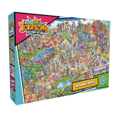 Image of Jokesaws: Midsummer Mayhem 1000 Piece Jigsaw Puzzle Funny Sustainable for Adults Premium 100% Recycled Board Great Gift Gibsons Games