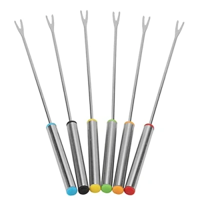 Image of Zerodis 6pcs Stainless Steel Forks, Reusable Long Forks for Fondue, Easy to Clean and Anti Rust Fruit Cheese Meat Chocolate Dessert