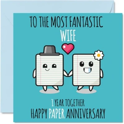 Image of Cute Paper Anniversary Card for Wife 1 Year Together Happy 1st Wedding Cards from Husband, 145mm x Greeting First Anniversaries