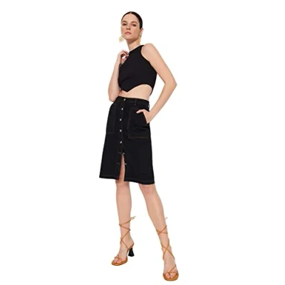 Image of Trendyol Women Midi Pencil Skirt Shift Denim