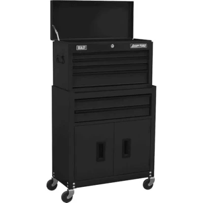 Image of Sealey American Pro Topchest &amp; Rollcab Combination 6 Drawer with Ball Bearing Slides Black