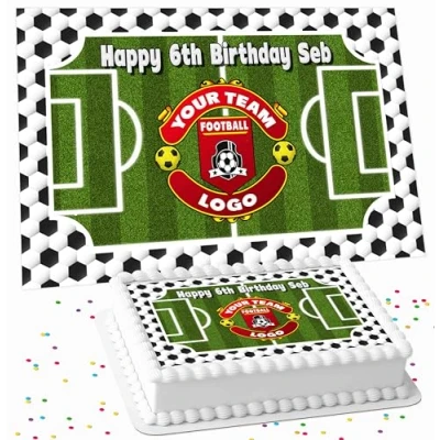 Image of YOUR FOOTBALL TEAM LOGO BIRTHDAY PERSONALISED ICING EDIBLE COSTCO CAKE TOPPER DECORATION RF 2465