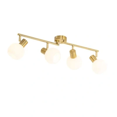 Image of Qazqa Ceiling Spotlight Gold with Opal Glass 4 Light Adjustable Anouk Art Deco Suitable for LED E14 Way Surface Mounted spotway Living Room I Kitchen
