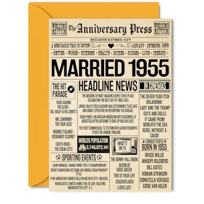Image of 69th Anniversary Cards for Men Women Married 1955 Newspaper Happy 69 Wedding Card Husband Wife Grandma Grandad Nan Vintage Retro 1955, 5x7 Inch Greeting