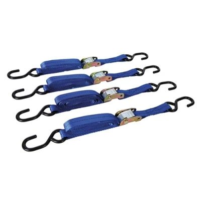 Image of Silverline Cam Buckle Tie Down Strap S Hook 2m x 25mm 4pk Rated 250kg Capacity 500kg