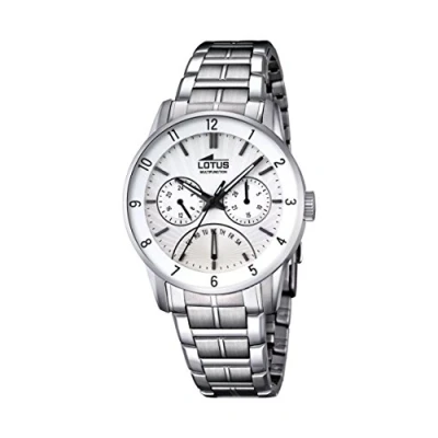 Image of Lotus Men&#039;s Quartz Watch with White Dial Analogue Display and Silver Stainless Steel Bracelet 18215/1