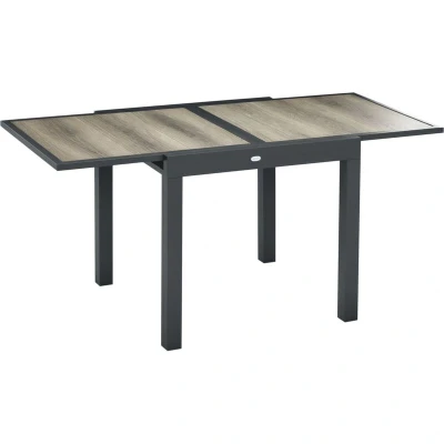 Image of Outsunny Extending Garden Table, Outdoor Dining Table for 6, Aluminium Frame Rectangular Patio with Plastic Board Tabletop,80/160L x 80W 75H cm, Beige