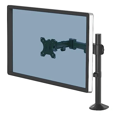 Image of Fellowes Single Monitor Arm Reflex Mount for 8KG 32 inch Screens Ergonomic Adjustable Desk Tilt 45 Swivel 180 Rotation 360, VESA 75 x 75/100 100 Black