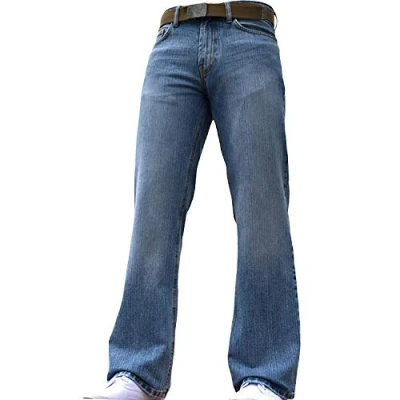 Image of BNWT New Mens Wide Leg Bootcut Flared Blue Heavy Denim Jeans All Waist &amp; Sizes Light 36W X 34L