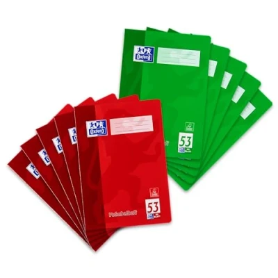 Image of Oxford 100050336 Vocabulary Book School Pack of 10 in A4 Format with 2 Columns 32 Sheets Assorted Red and Green