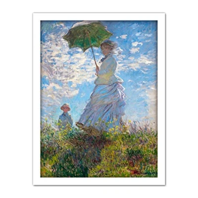 Image of Claude Monet Woman With A Parasol Madame And Her Son Large Framed Art Print Poster Wall Decor 18x24