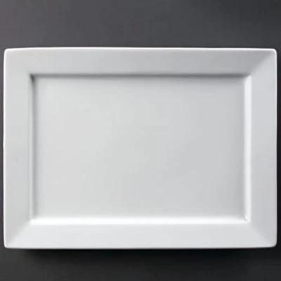 Image of Olympia Wide Rim Rectangular Platter 400X295mm Porcelain White Serving Tray
