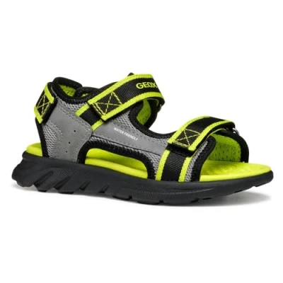 Image of Geox Airadyum Walking sandals for kids, Size: 3, Grey/lime Imitation leather/ textile
