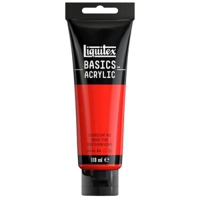 Image of LIQUITEX Basics Acrylic Paint, Fluorescent Red, 118 ml (Pack of 1)