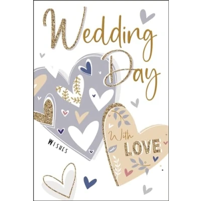 Image of Jonny Javelin Wedding Day Congratulations Card Love Hearts with a Foil Flitter Finish