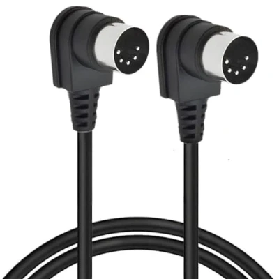 Image of HTGuoji 90 Degree Angle MIDI 5 Pin DIN Cable, Right Doul Male to Audio Cable for Music Mixer,MIDI Device,MIDI Keyboard (1 Meter/3.3 Ft)