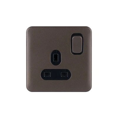 Image of Schneider Electric Lisse Screwless Deco Switched Single Power Socket, 13A, Double Pole, GGBL3010DBMB, Mocha Bronze with Black Insert