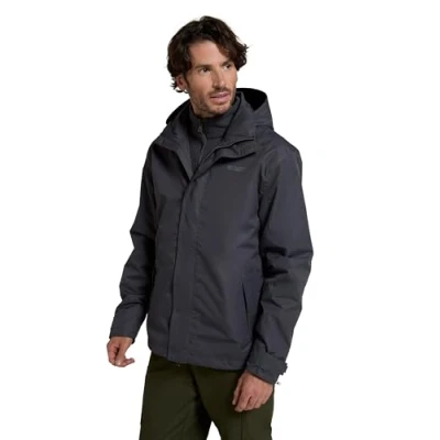 Image of Mountain Warehouse Fell Mens 3 in 1 Water Resistant Jacket Adjustable Coat with Packaway Hood, Detachable Inner Fleece &amp; Many Pockets For Hiking Outdoors Grey XL