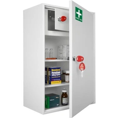 Image of Safe Industrial Medical Cabinet Medication Key Lock with Shelves, Wall Mounted 20.5D x 38W 55H centimetres (Large)