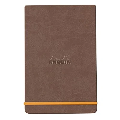 Image of RHODIA 194346C Hard Chocolate Webnotepad Notebook A6 Lined 192 Detachable Pages Ivory Clairefontaine Paper 90 g/m Bookmark, Elastic Closure Faux Leather Cover Rhodiarama