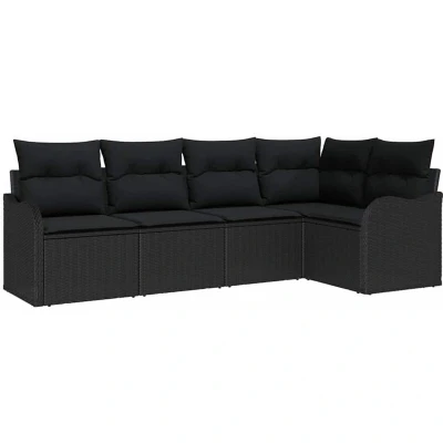 Image of vidaXL 5 Piece Garden Sofa Set with Cushions Black Poly Rattan