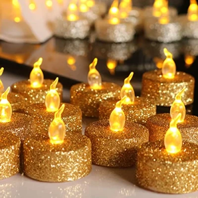 Image of PERZOE 12Pcs LED Candles Flameless Lights Flickering Battery Operated Tea Electric Fake Golden