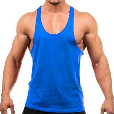 Image of Men&#039;s Stringer Gym Tank Top Shirt Print Cotton Bodybuilding Sport Vest (S, Blue)