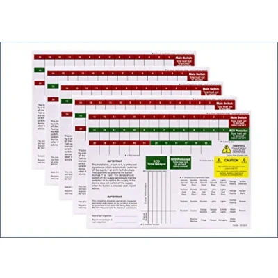 Image of 5 Pack Consumer Unit Labels Fuse Board Stickers Labelling Identification MK WYLEX Crabtree LEWDEN BG Hager