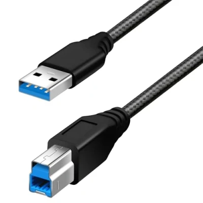 Image of Fasgear [1m USB 3.0 to B Cable Nylon Braided Type A Male Cord (3ft, Black)