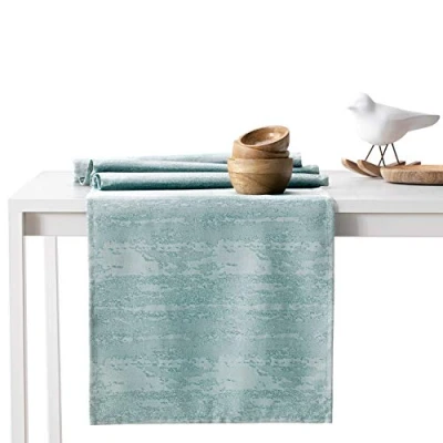 Image of AmeliaHome Table Runner 40 x 140 cm Lotus Effect Water Repellent Snakeskin Pattern Mint Vesta