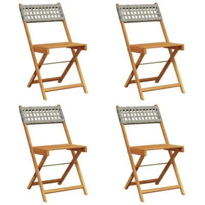 Image of vidaXL Folding Garden Chairs 4 pcs Grey Poly Rattan and Solid Wood
