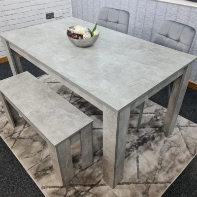 Image of KOSY KOALA Dining Table and 2 Chairs With Bench Stone Grey Effect Wood Velvet Room