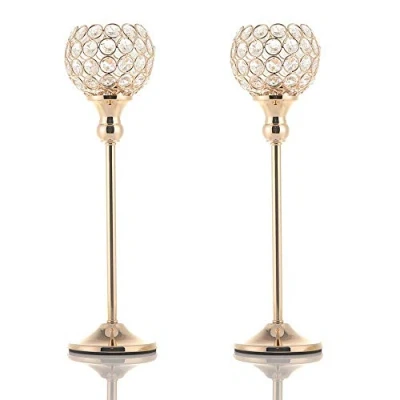 Image of 2 Pack Crystal Tea Light Candle Holders Candlesticks for Coffee Table Decorative Home Accessories Weddings and Parties (Gold, 38CM)