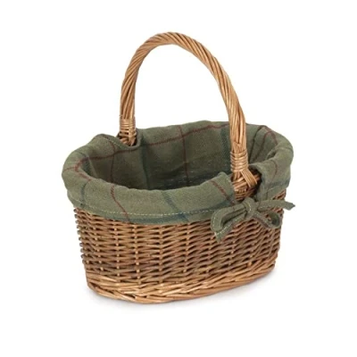 Image of Red Hamper C082G Wicker Small Green Tweed Lined Country Oval Shopping Basket