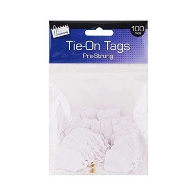 Image of Just stationery 25 x 39 mm Pre Strung Tag (Pack of 100), White, 4258.0