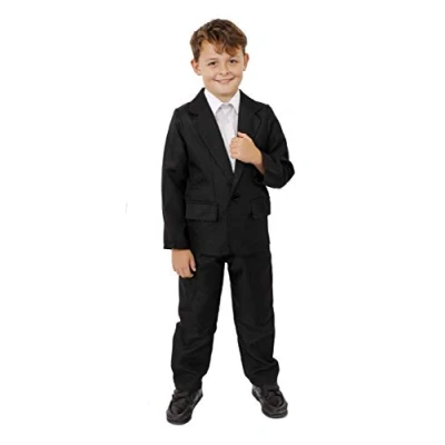 Image of KIDS SECRET AGENT FANCY DRESS COSTUME. BLACK SUIT. 2PC SUIT WITH JACKET &amp; TROUSERS. PERFECT FOR SCIENCE FICTION, MOVIE THEMED HALLOWEEN COSTUMES. SMALL