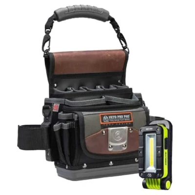 Image of Portable Service Tool Pouch TP5B Toolbag with 500 Lumen Inspection Light 5 litre Professional Tradesman Heavy Duty Belt Unilite &amp; Veto Black Waterproof