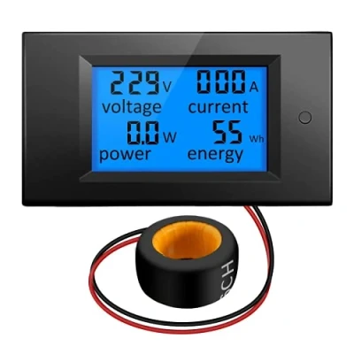 Image of Fasizi AC 100A Digital Power Meter, 80 260V Voltage Amperage LCD Tester, Current Volt Active Energy Monitor, Multimeter Voltmeter Ammeter with Backlight, for Indoor Use