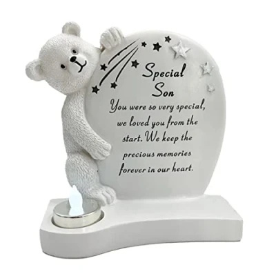 Image of Angraves Special Son Baby Boy Teddy Bear Shooting Star Memorial Graveside Ornament Plaque with Tealight