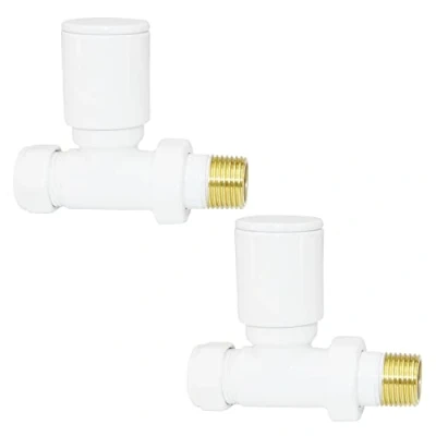 Image of Warmehaus 15mm Pair of Straight Radiator Valve for Heated Towel Rail White