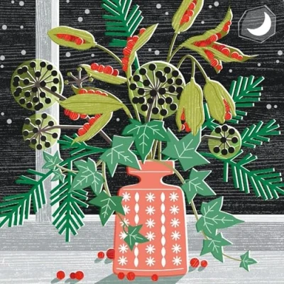Image of Museums &amp; Galleries Charity Christmas Cards Moonlight Flower Vase Eco Friendly and Recyclable Pack of 8