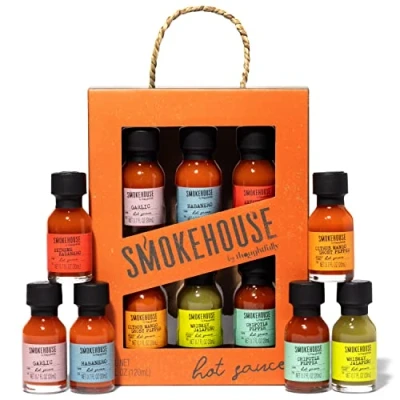 Image of Smokehouse by Thoughtfully, Global Traveler Hot Sauce Collection, Flavours Include Habanero, Chipotle, Pepper, Tigerblood, Lava and Extreme, Set of 6