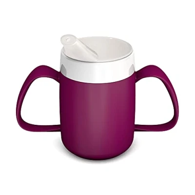 Image of Ornamin Two Handled Mug with Internal Cone 140 ml Blackberry Spouted Lid small opening (model 815 + 806) drinking aid